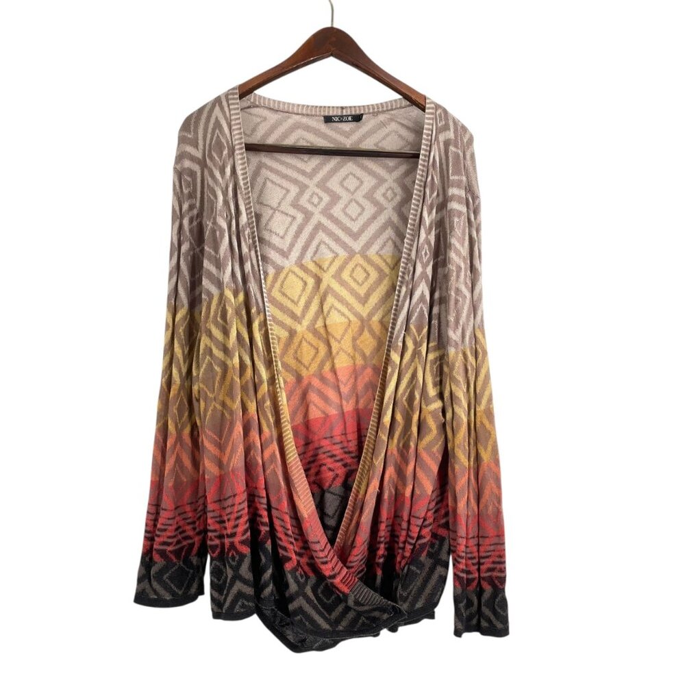 Nic+Zoe Ombre Geometric Lightweight Knit Wrap Shirt Womens Plus Size 2X Boho